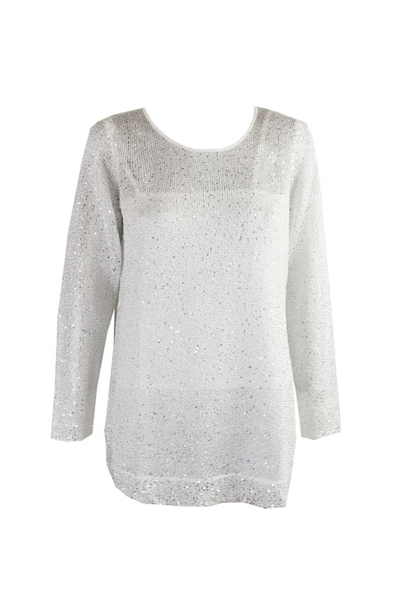 Cloud Long-Sleeve Shirt-Tail-Hem Sequined Sweater M