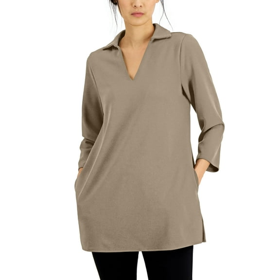 Alfani Collared V Neck Tunic Sand M