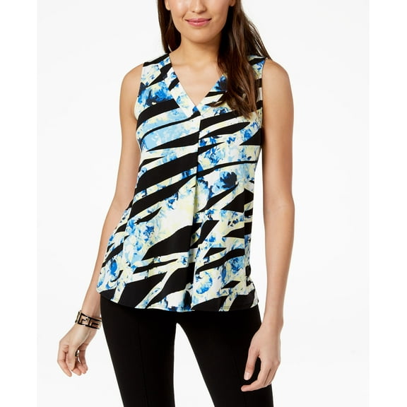 Alfani Colorblocked Handkerchief Hem Top Black Garden Ribbon S