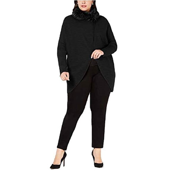 Alfani Convertible Sweater With Faux-Fur Trim Womens 1X Black sweater MSRP $97