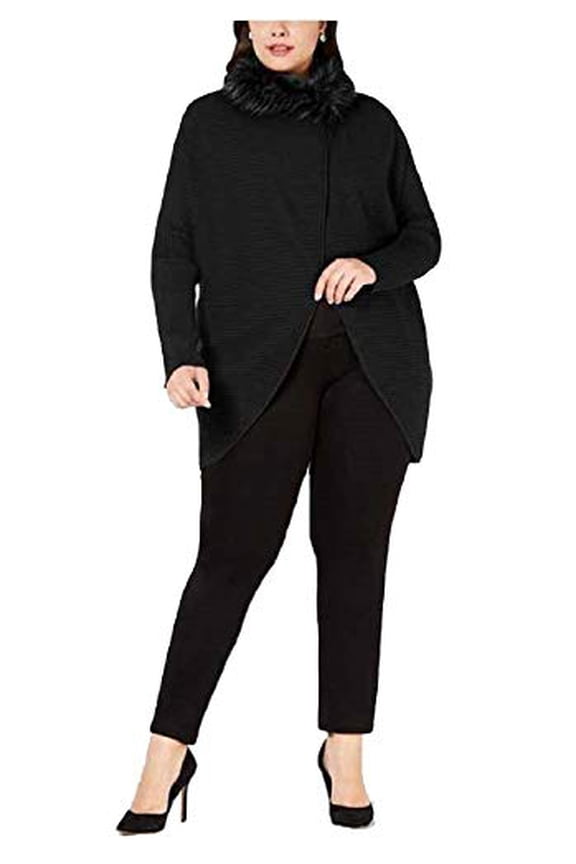 Convertible Sweater With Faux-Fur Trim Womens 1X Black sweater MSRP $97