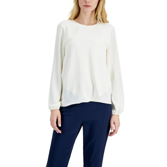 Alfani Crew Neck Crossover Hem Top Calla Lily Cream M