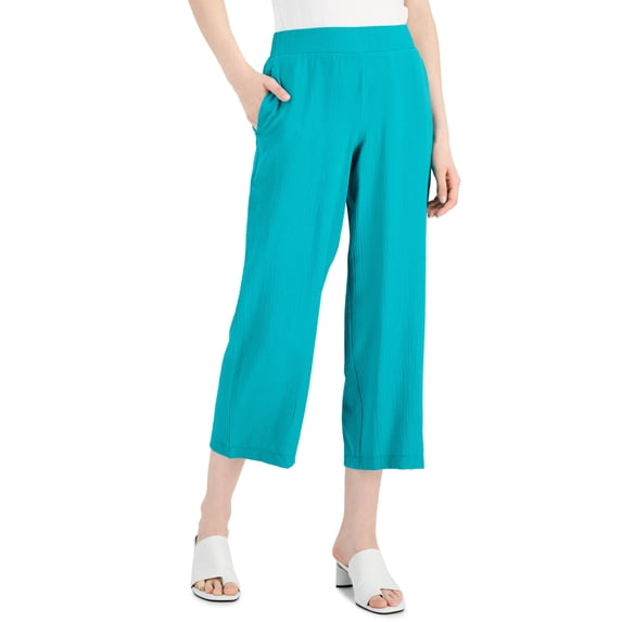Alfani Crinkle Cropped Pants Teal Oasis 8