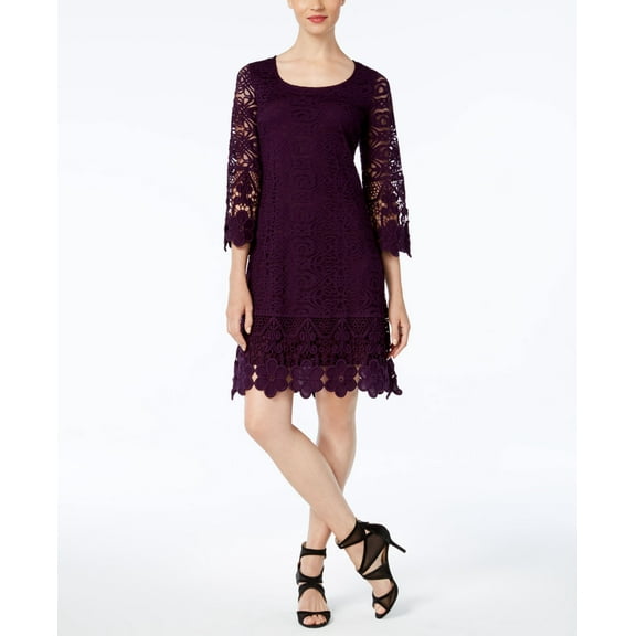 Alfani Crochet-Trim Illusion Dress Womens dress MSRP $99.50 Purple XS