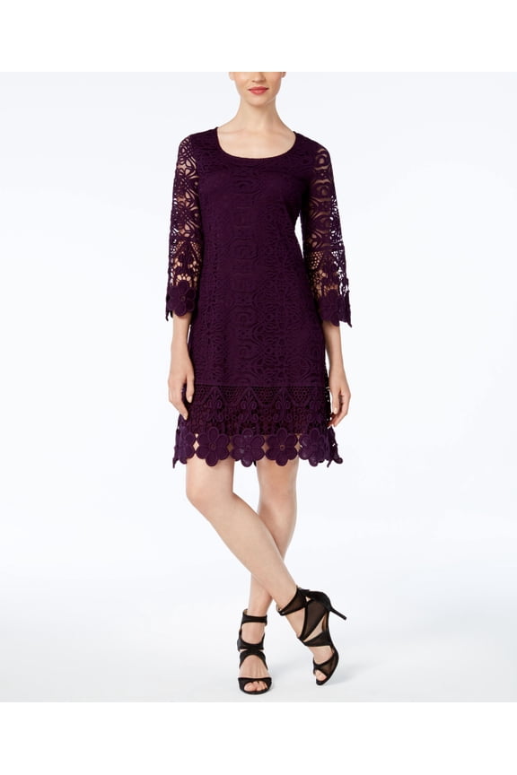 Crochet-Trim Illusion Dress Womens dress MSRP $99.50 Purple XS