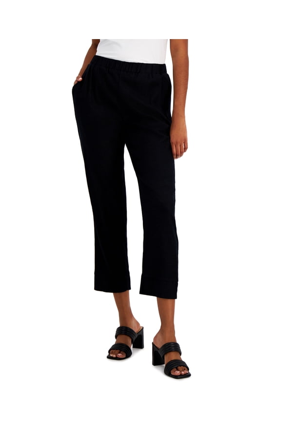 Cropped Linen Jogger Pants Deep Black L
