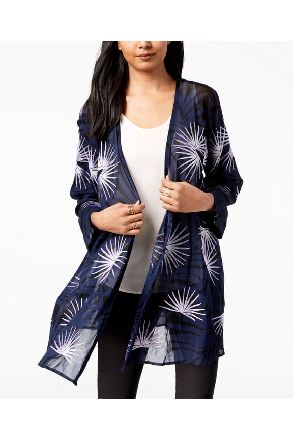 Embroidered Kimono Navy Nautical Palm XS