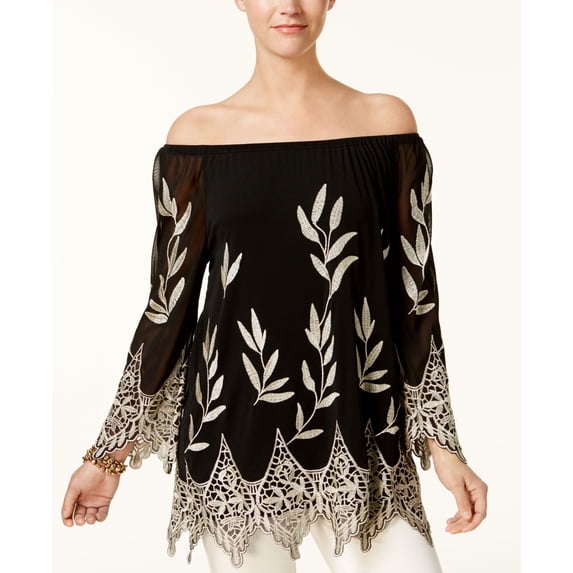 Alfani Embroidered Off The Shoulder Top Black M