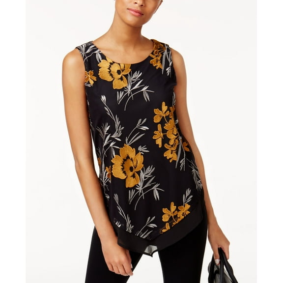 Alfani Embroidered Top Deep Blackgold Embroidered S