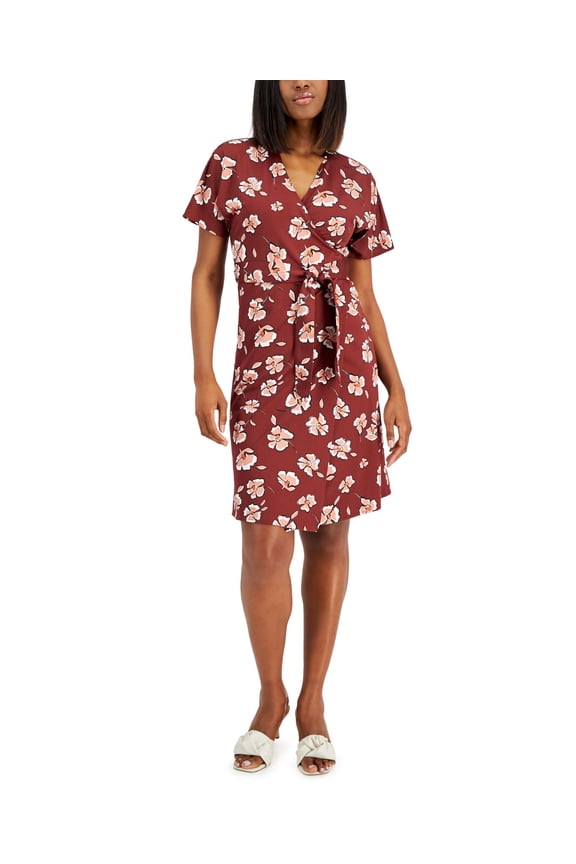 Floral Print Wrap Dress Red Floating Floral S