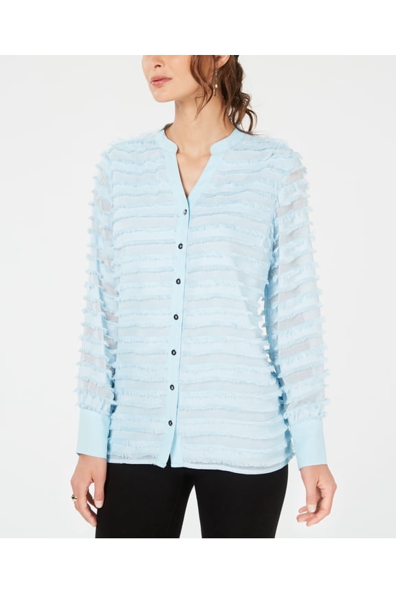 Fringed Button Up Blouse Red XL