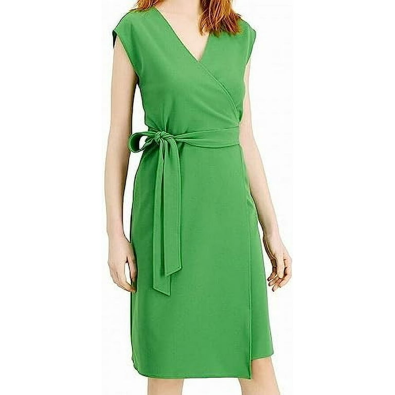 Alfani GREEN Women s Tie Waist Crepe Palm Leaf Wrap Dress US Large