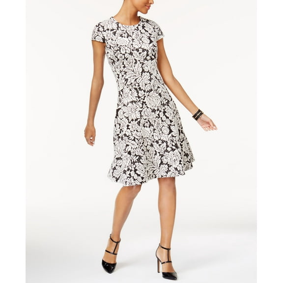 Alfani Jacquard Fit Flare Dress Deep Black 8