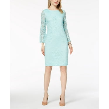 Women's Navy Neck Embroidered Thermal Wool Knit Slim Fit Dress main image 0