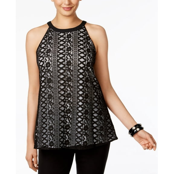 Alfani Lace Halter Top Whiteblack 18