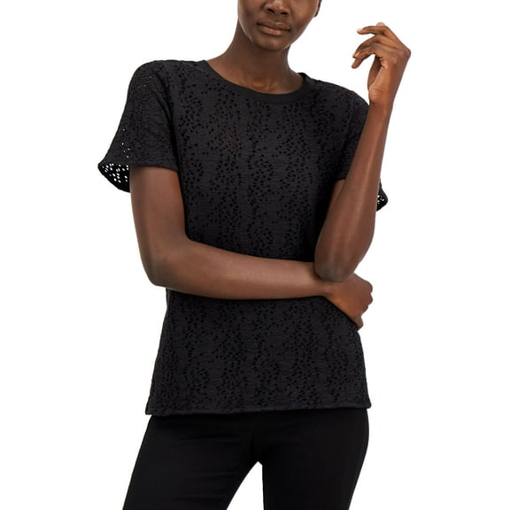 Alfani Lace Overlay Top Deep Black XL