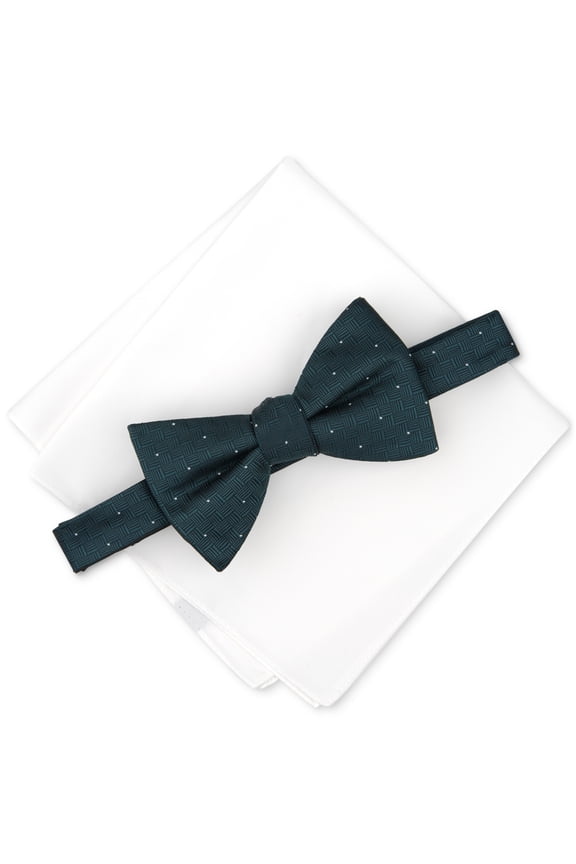 Mens Regular fit Bow Tie Pocket Square Set Hunter Green