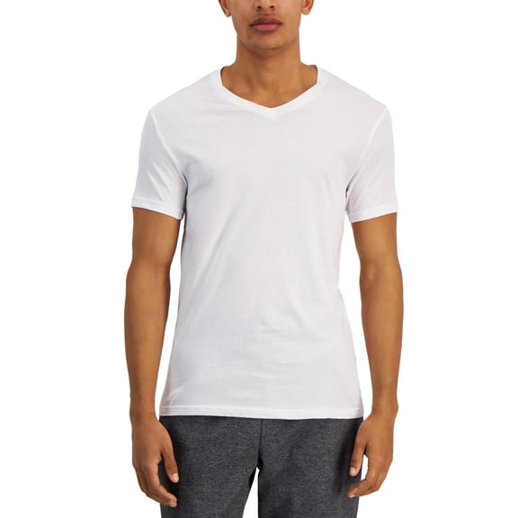 Alfani 4-Pack 100% Cotton V-Neck Regular Fit Tagless Men's T-Shirts White