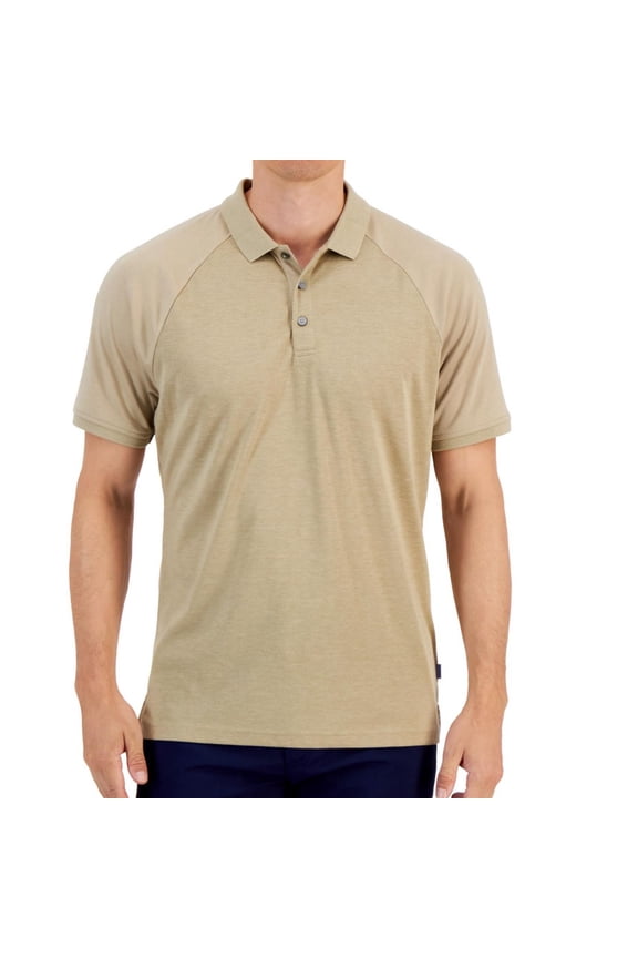 Mens Collared Stretch Polo Shirt, Beige, Small