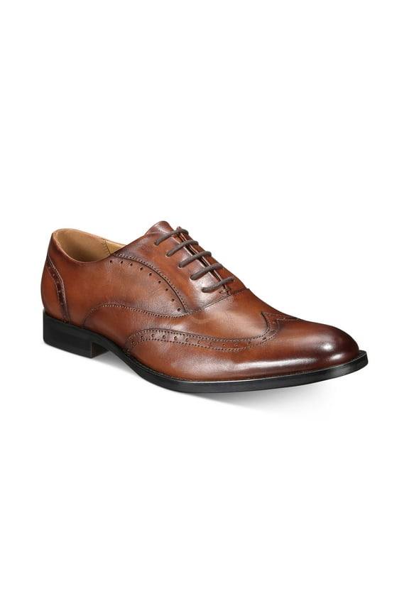 Men's Brown Leather Abie Wingtip-Toe Oxfords Shoes