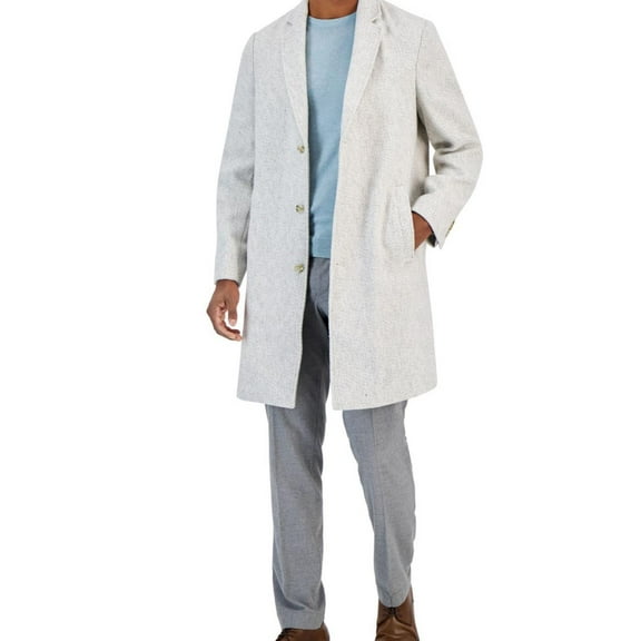Alfani Mens Bruno Regular Fit Textured Pea Coat, Grey, Medium