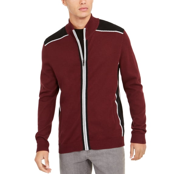Alfani Men's Classic Fit Colorblocked Full Zip Cardigan Red Size X-Large