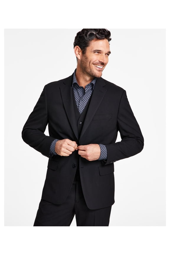 Mens Stretch Two Button Blazer Jacket, Black, 44 Regular