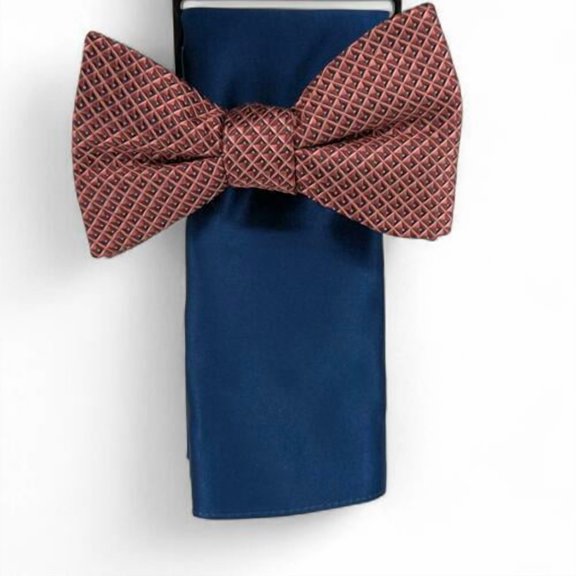 Alfani Men's Galway Mini Chevron Bow Tie Pocket Square Set Cognac Blue