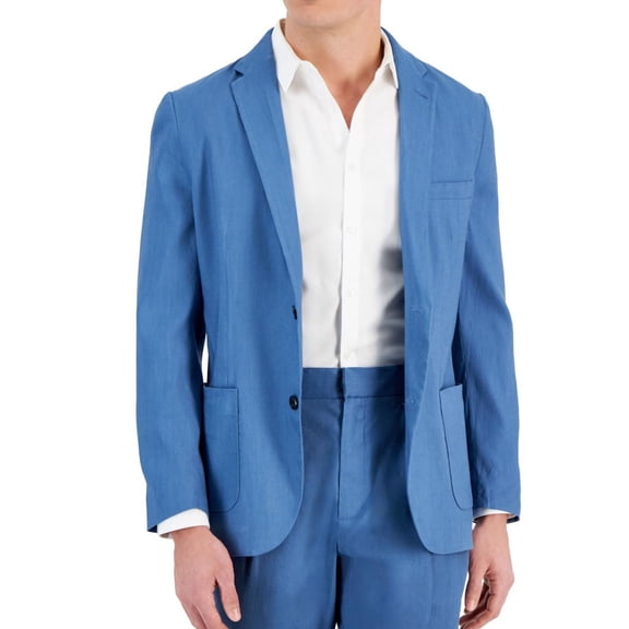 Alfani Mens Linen Blend Stretch Two Button Blazer Jacket, Blue, X-Large