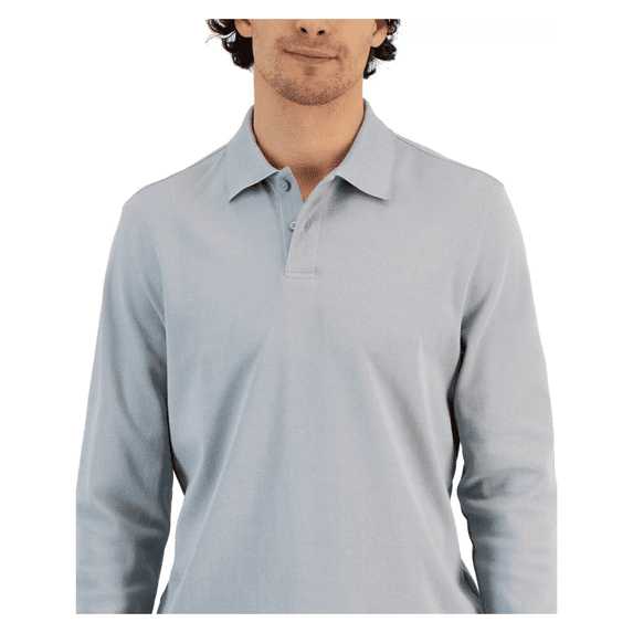 Alfani Men's Long Sleeve Classic-Fit Polo Shirt, Grey Heather, Size 2XL