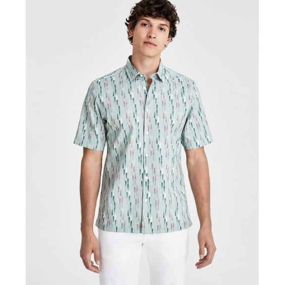 Alfani Men's Nightfall Regular-Fit Geo-Print Button-Down Shirt Green Multi-XL