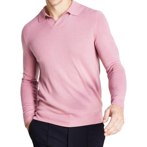 Alfani Men's Regular-Fit Sweater-Knit Johnny Collar Polo Shirt, Rose Petal, 3XL