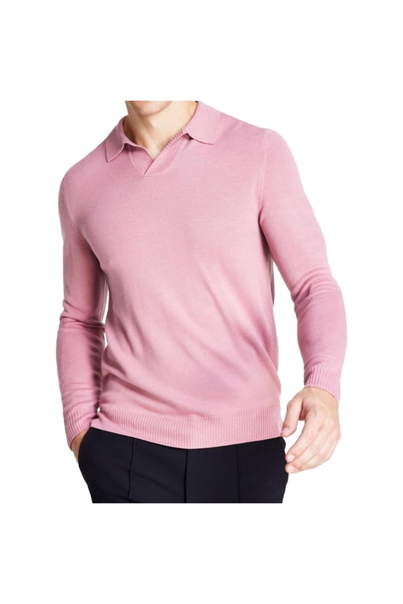 Men's Regular-Fit Sweater-Knit Johnny Collar Polo Shirt, Rose Petal, 3XL