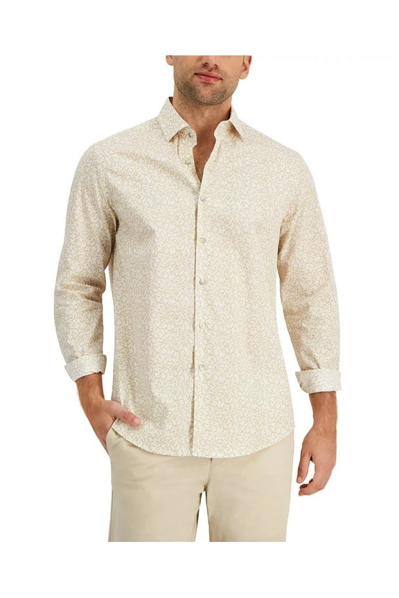 Men's Relaxed-Fit Floral Print Shirt in Winter Ivory CB-Small