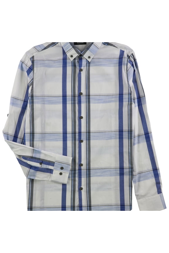 Men's Sarason Plaid Long Sleeve Shirt, Bright White, S