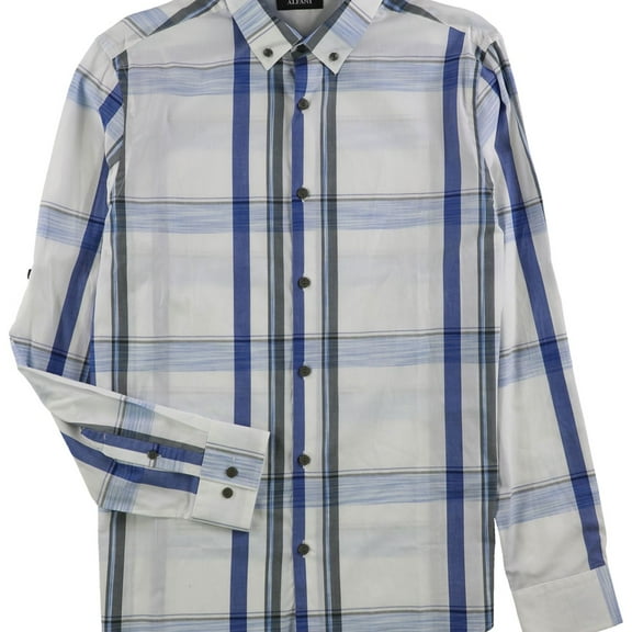 Alfani Men's Sarason Plaid Long Sleeve Shirt, Bright White, S