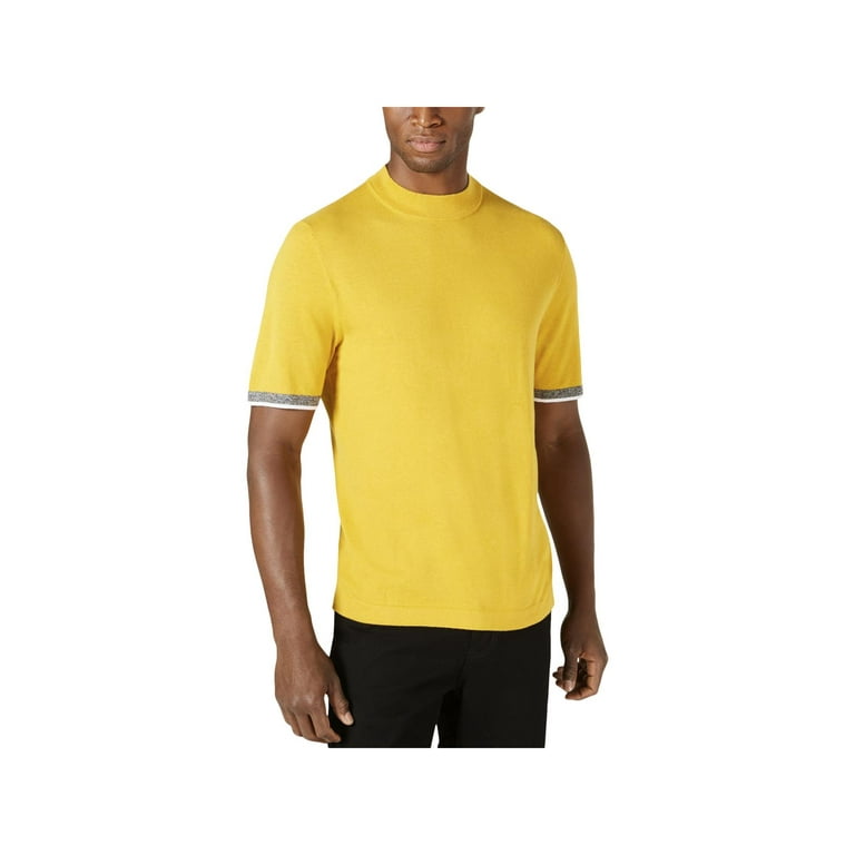 Alfani Men s Short Sleeve Mock Neck Sweater Yellow Size Medium