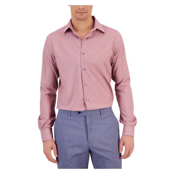 Alfani Men's Slim Fit 4-Way Stretch Geo-Print Shirt, Rose, XL