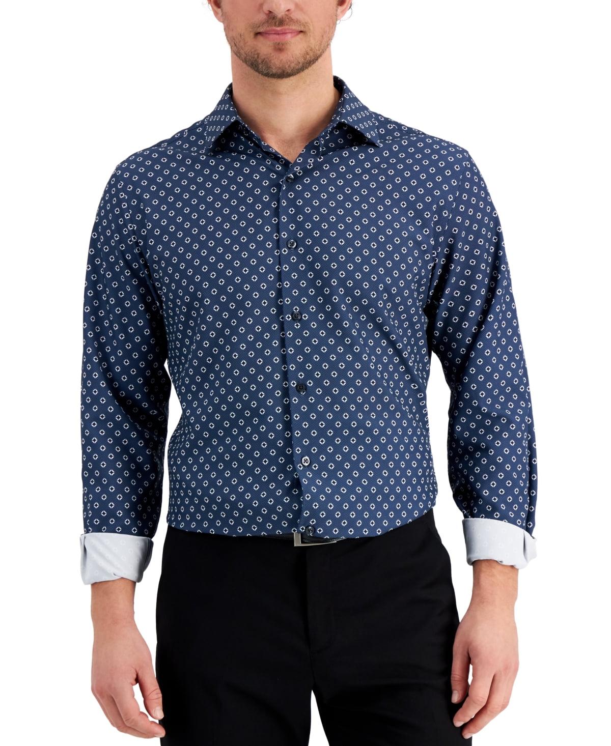 alfani men's slim-fit dress shirt reviews Alfani Men's Slim Fit Geoprint Dress Shirt Navy White 14 /14.5 /32 33