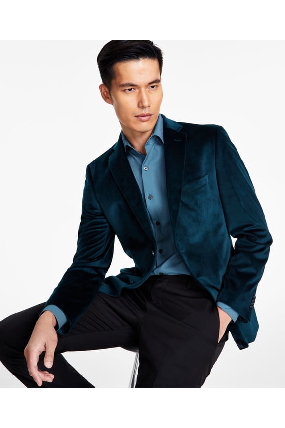 Mens Slim-Fit Solid Velvet Sport Coats, Teal, 36R