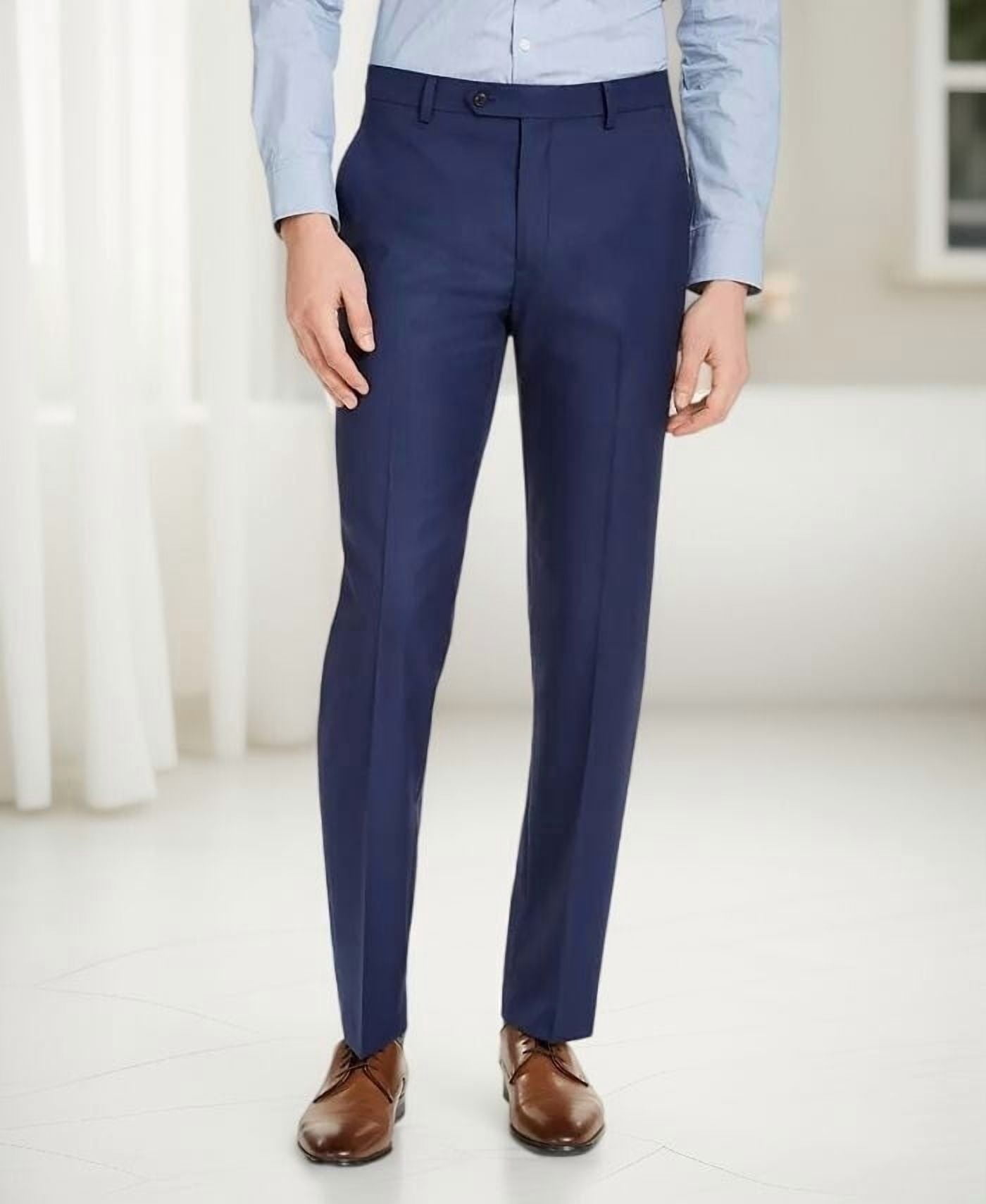 alfani slim fit dress pants Alfani Men's Slim-Fit Stretch Solid Suit Pants, Created for Macy's - Blue