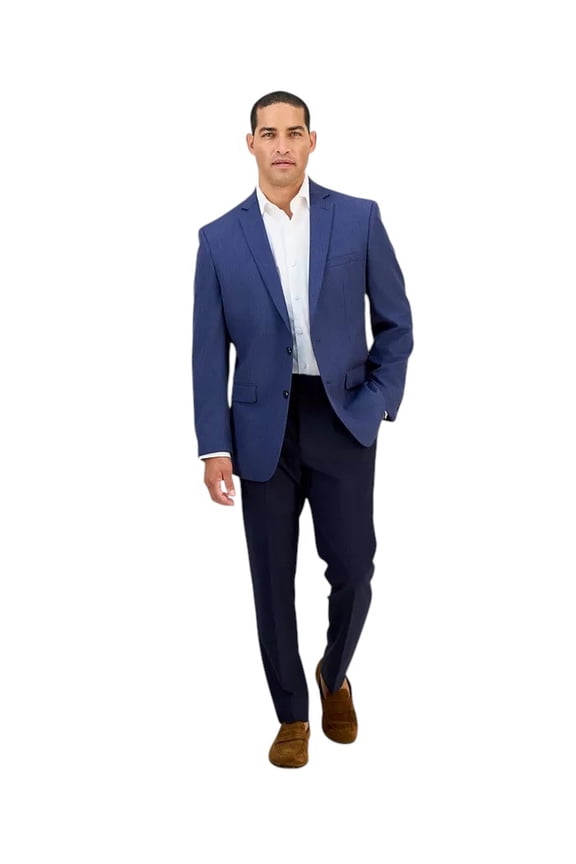 Men's Suit Jacket 44R Solid Blue Slim-Fit Stretch Two Button