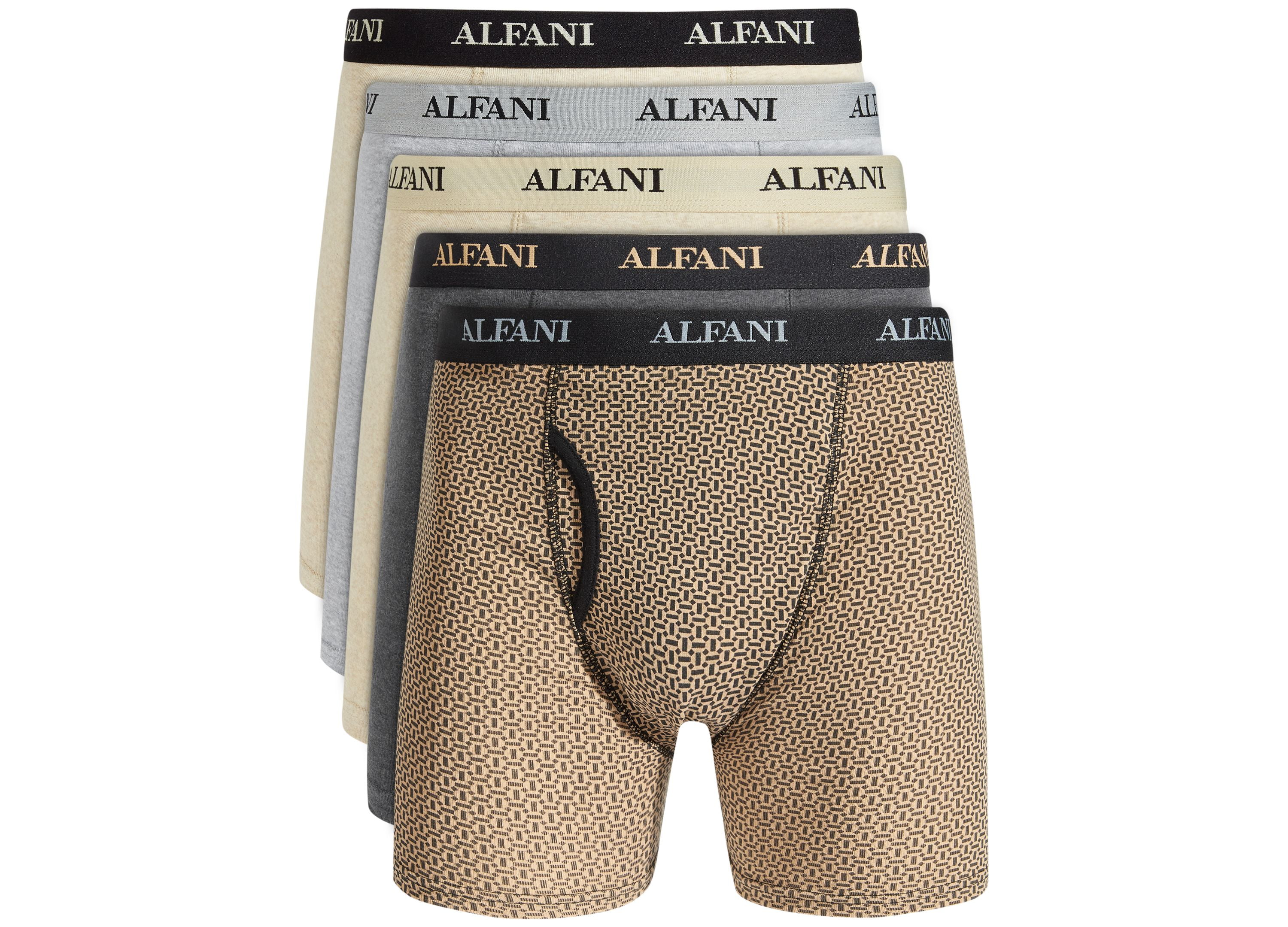 Alfani Mens 5 Pk Tile & Solid Boxer Briefs Brown Size Small Brown