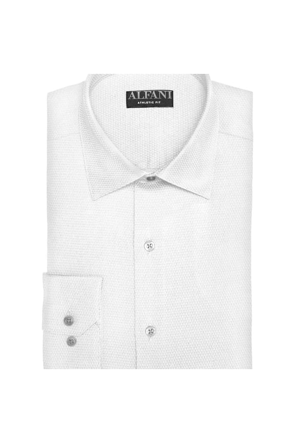 Mens Athletic Fit Twill Stretch Button Down Dress Shirt, White, 14-14.5