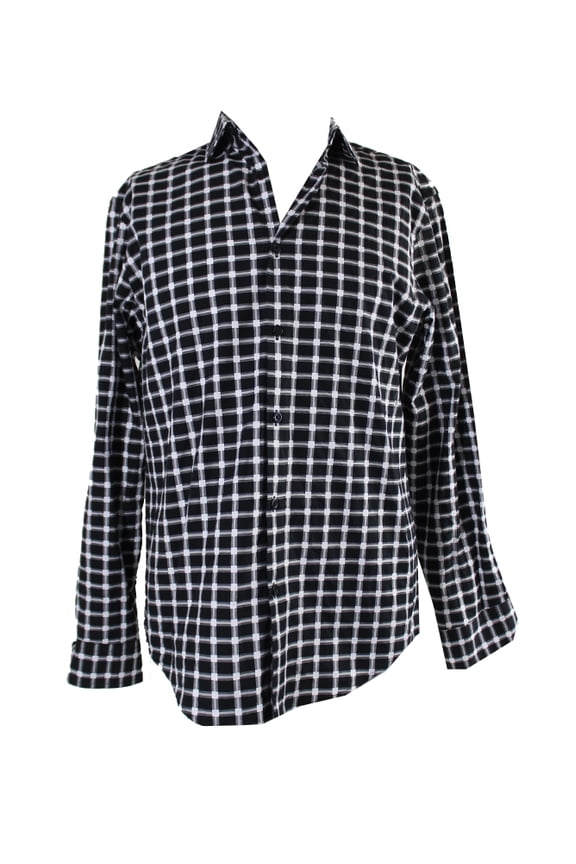 Mens Black Long Sleeve Herringbone Stripe Shirt S