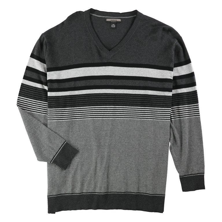 Alfani Mens Bold Pop Striped V Neck Pullover Sweater, Black, XLT