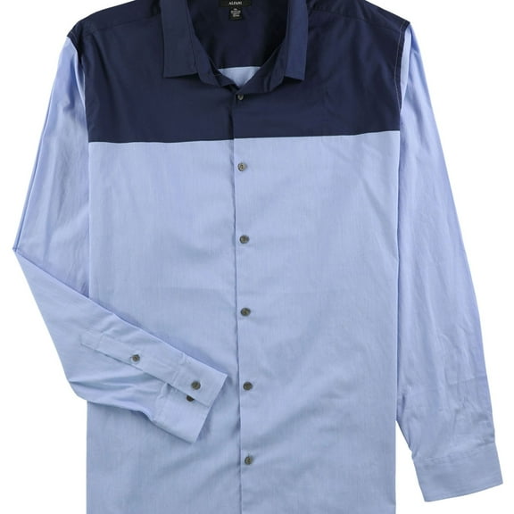 Alfani Mens Color Block Button Up Shirt, Blue, XXX-Large