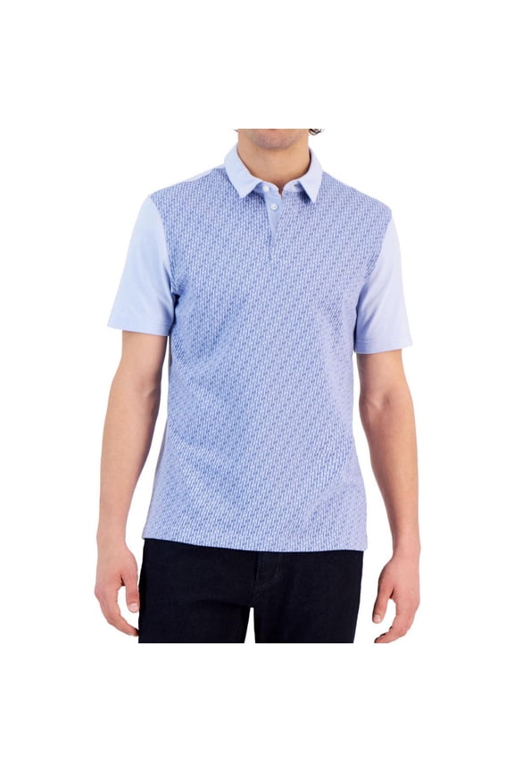 Mens Colorblock Collar Polo Shirt, Blue, Small