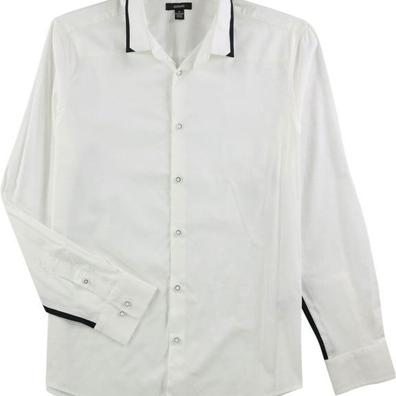 Alfani Mens Contrast Button Up Shirt, White, Large
