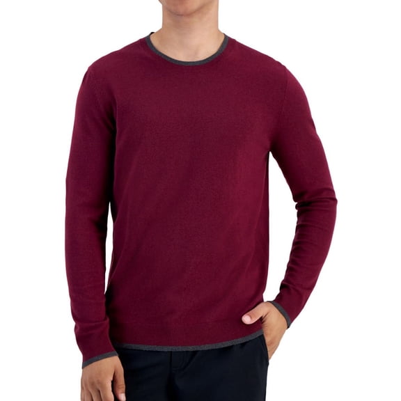 Alfani Mens Contrast Edge Pullover Sweater, Red, X-Large